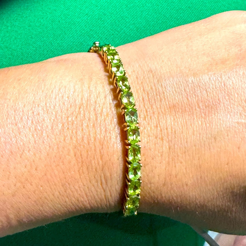 Women’s 925  bracelet with  gold overlay and green stones